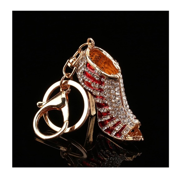 Red and Gold Women's Shoe Red High Heel Keychain Bag Charm - Picture 7 of 10